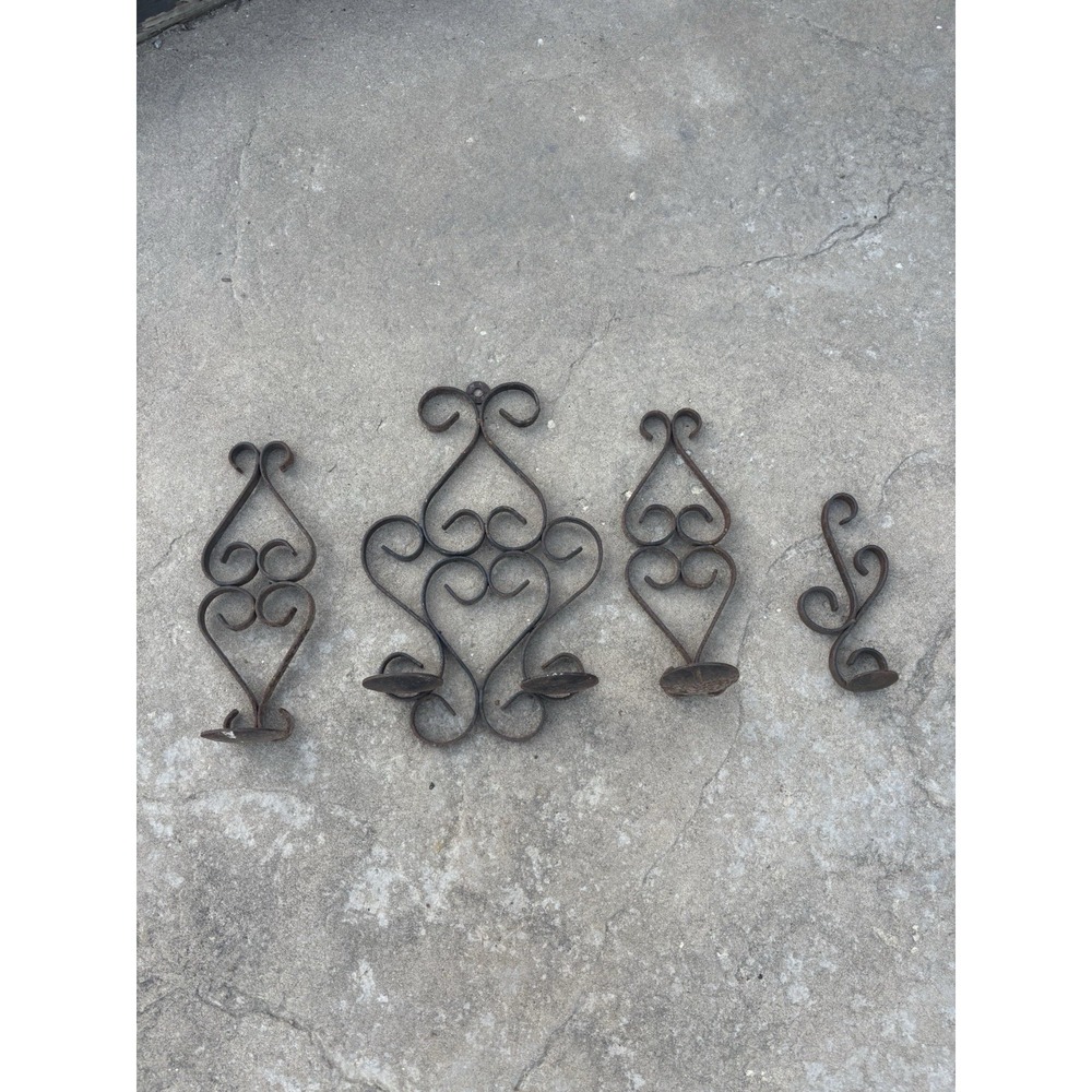 Wrought Iron Scrollwork Wall Candle Sconces Spanish Old World Retro Decor MCM